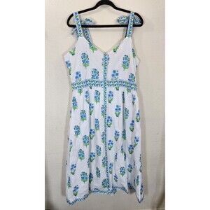 Pink City Prints Maree Dress XL Cyan Magnolia Floral Block Print Cotton NWT